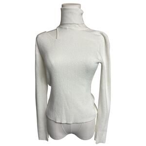 ASTR The Label Ribbed Cut-Out Turtleneck Fitted Sweater Size M Ivory